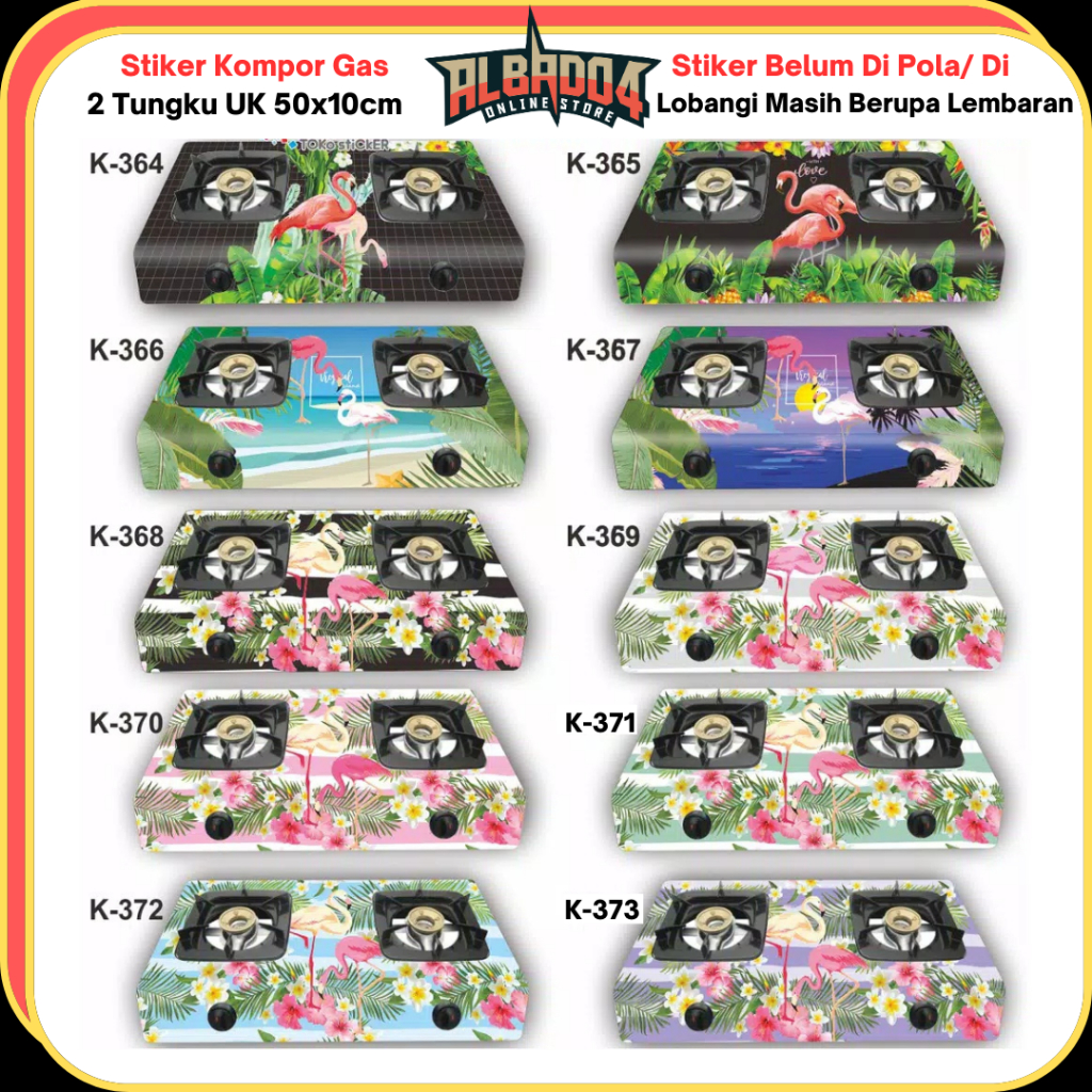 STICKER KOMPOR  LAMINATING GLOSSY GAS 2 TUNGKU MOTIF FLAMINGO BISA DI APLIKASIKAN DI MEJA LEMARI & L