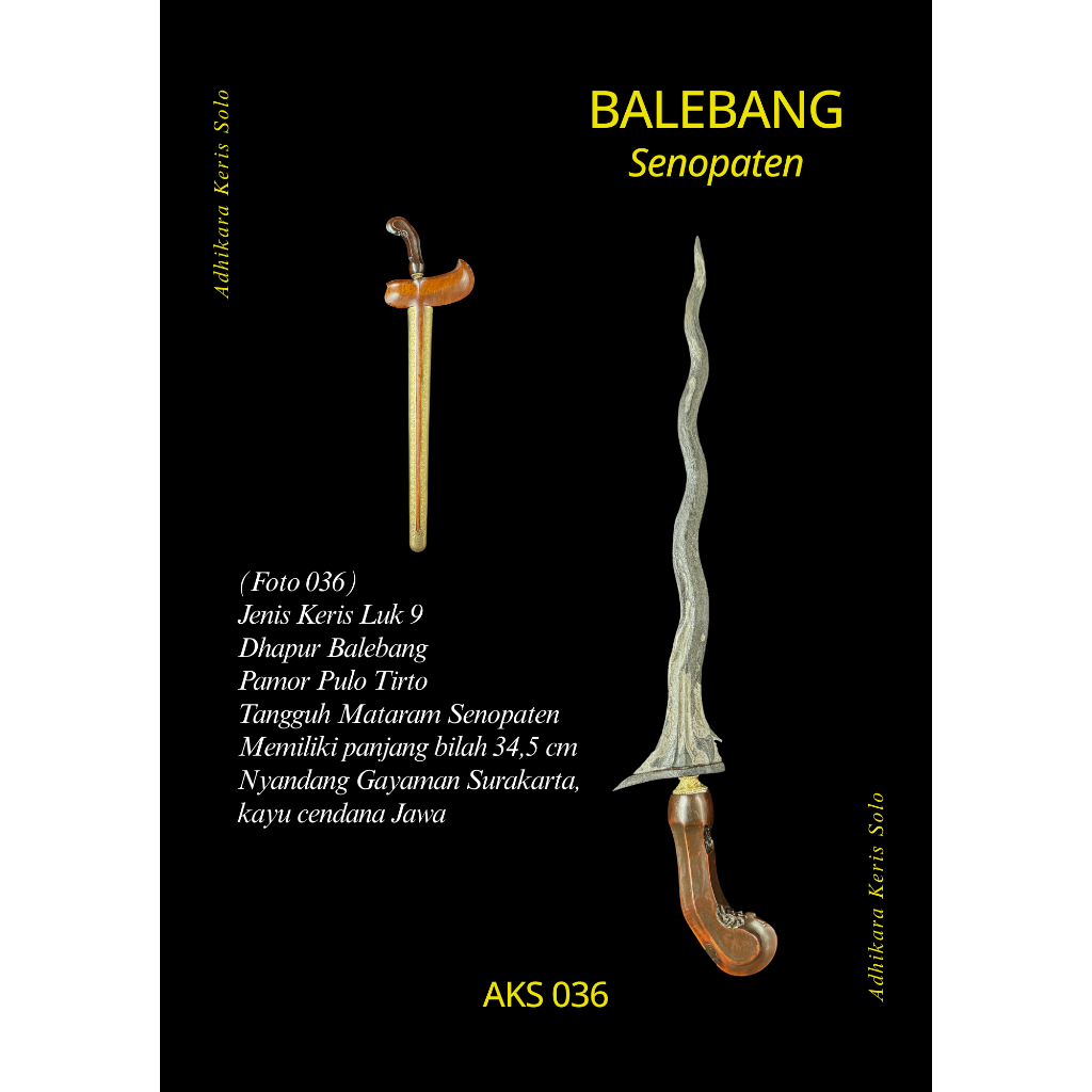 Keris Balebang Luk 9 Pamor Tirto Tumetes – Tangguh Mataram Senopaten – Pusaka Antik Sepuh Asli
