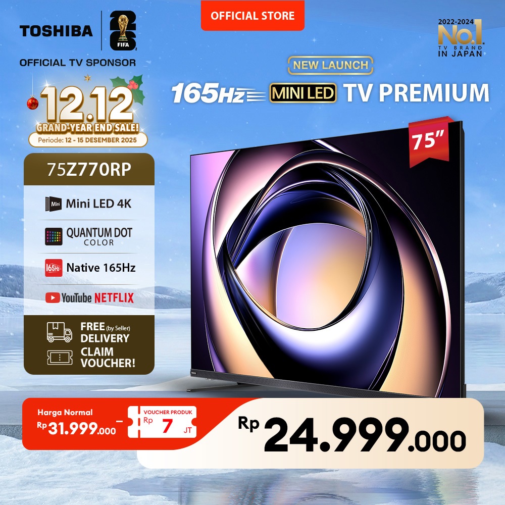Toshiba TV 75" 4K UHD AI Smart TV - Dolby Vision IQ + Atmos Regza ZRi 2.1.2 Surround Eilex Native 17