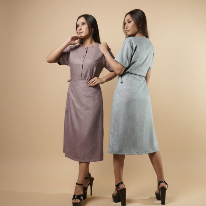 REUBYS - Glacy Dress - Casual Dress Korea style dress kerja blue Denim