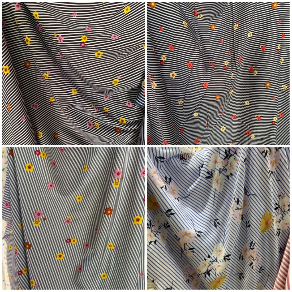 kain katun rayon viscose premium motif bunga kecil salur (0,5m)