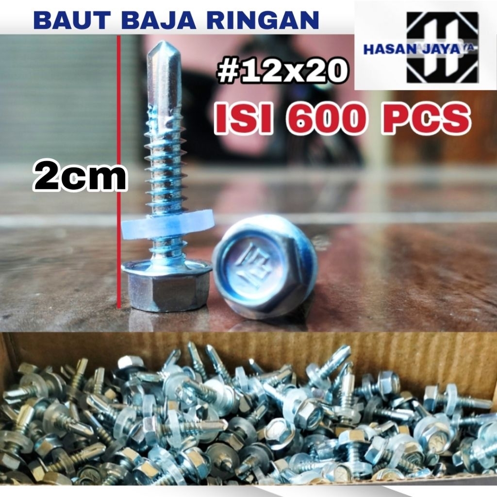 1Kotak 600 Pcs Baut Roofing Galvalum Baja Ringan 12x20 (2cm) Baut Atap Reng Galvalum Spandek