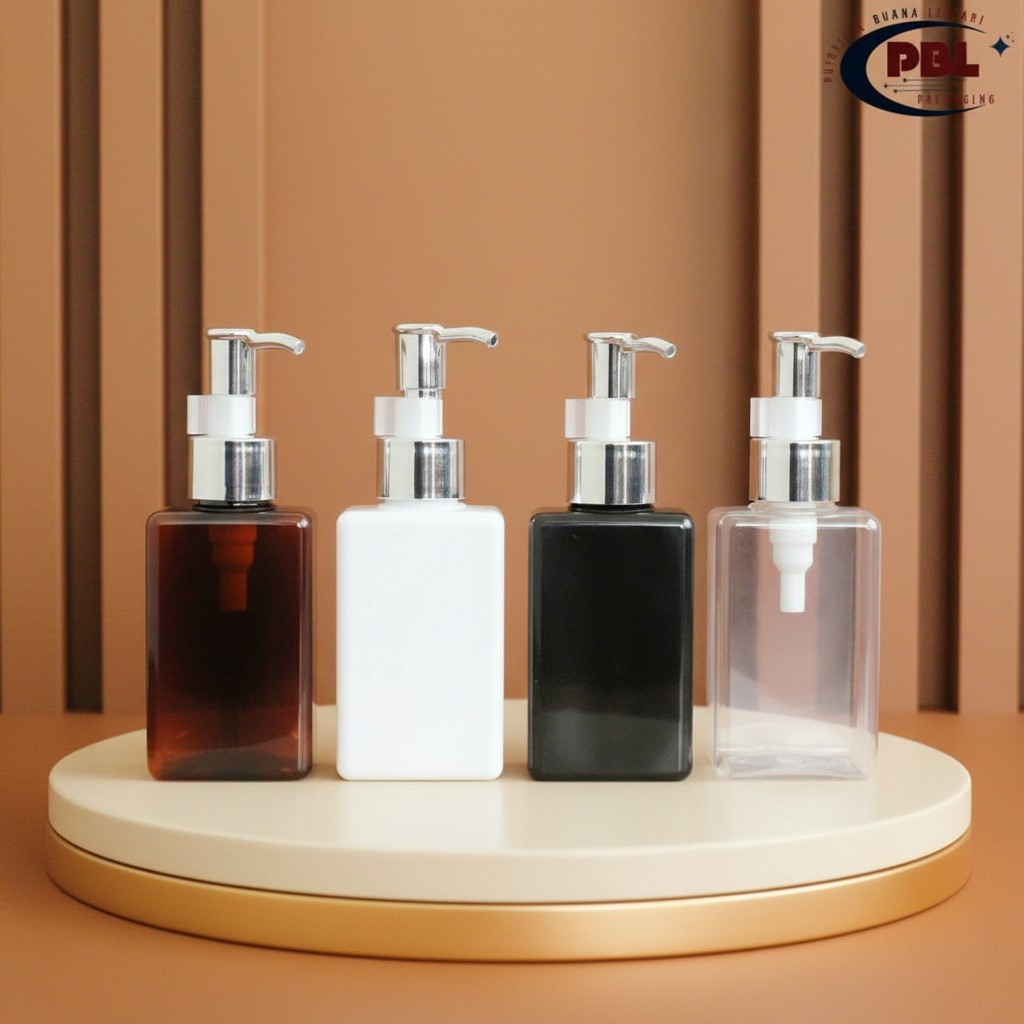 Botol Pump100ml Kotak Varian Warna - Pump Clip Oil Alumunium Neck 24 Silver / Botol Plastik PET 100m