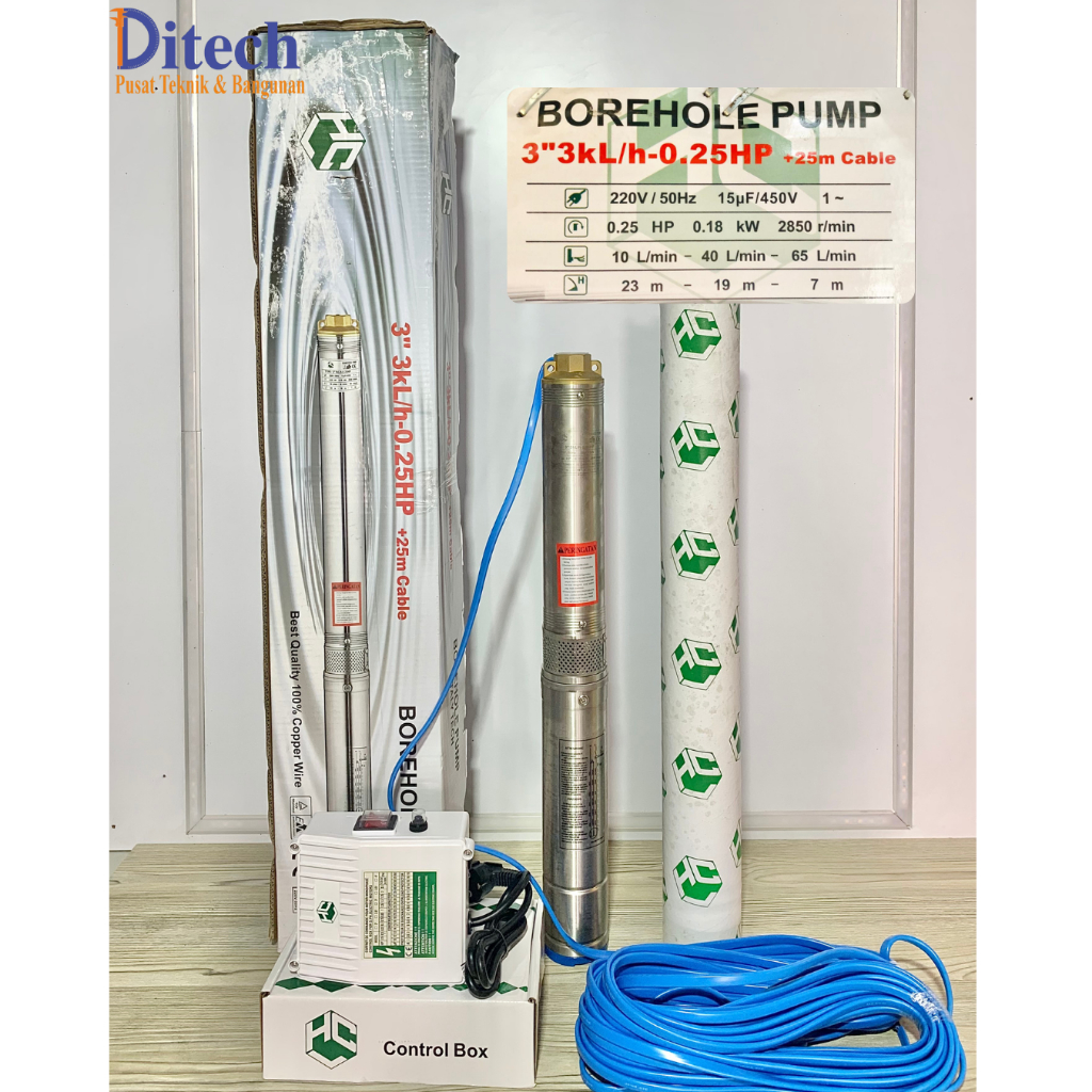 Pompa Satelit HCL 3 Inch 0,25HP Output 1 inch - Submersible Pump HCL + Kabel 25 Meter