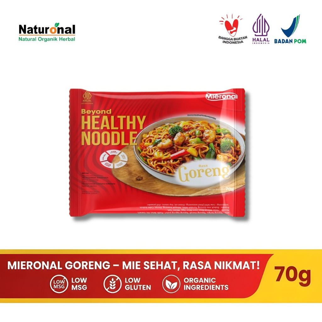 MIERONAL Mie Instan Goreng Mie Sehat Tepung Mocaf Untuk Diet, Bebas Gluten