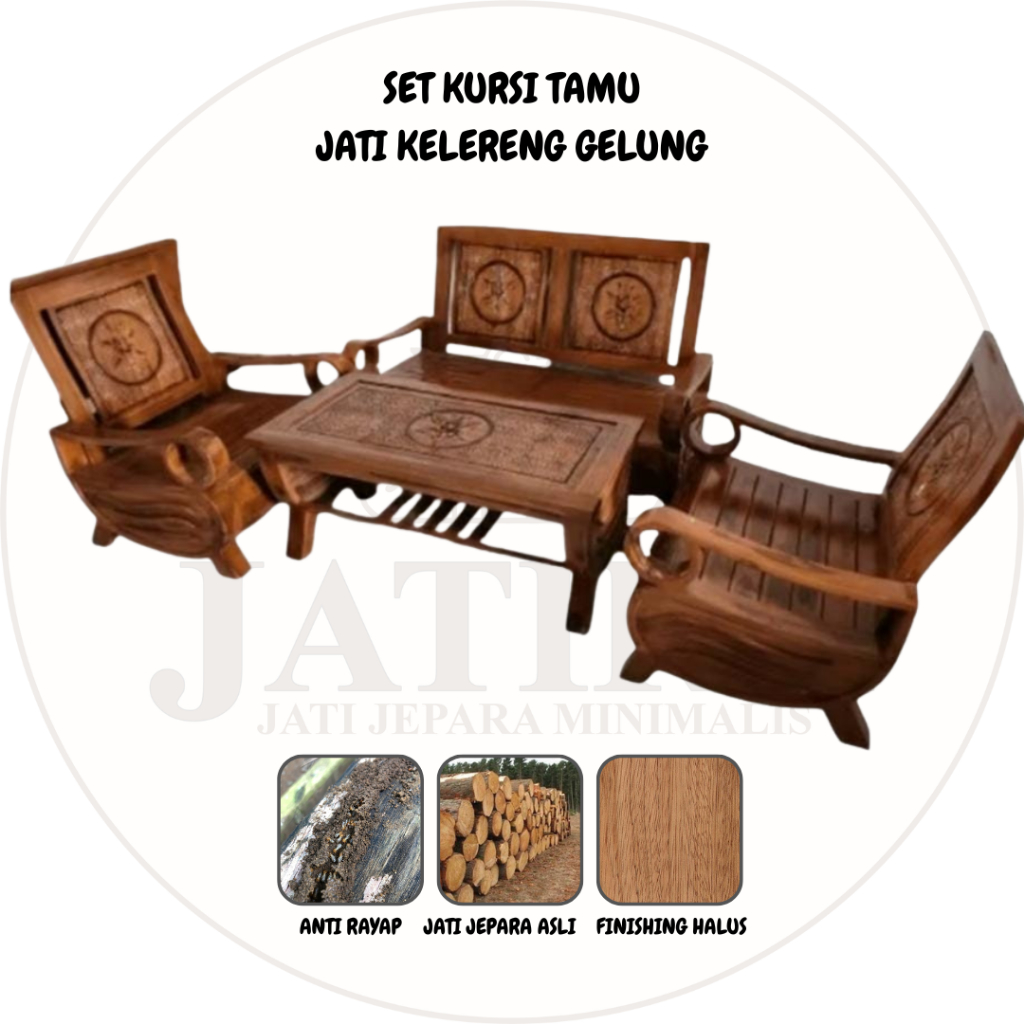 Set Kursi Tamu Jati Kelereng Gelung 211 | Kursi Jati Minimalis Asli Jepara Murah Palembang
