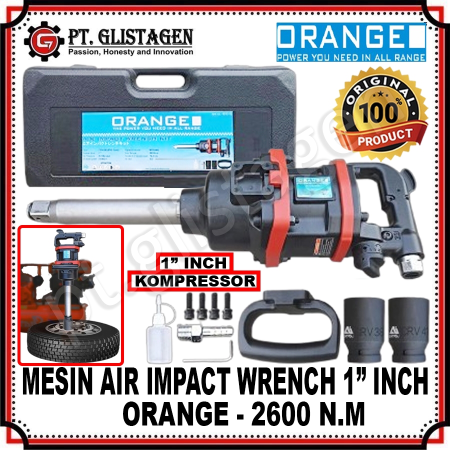 ORANGE Mesin Air Impact Wrench 1" inch Alat Buka Pasang Baut Ban Besar Angin Kompresor Mesin Lepas P