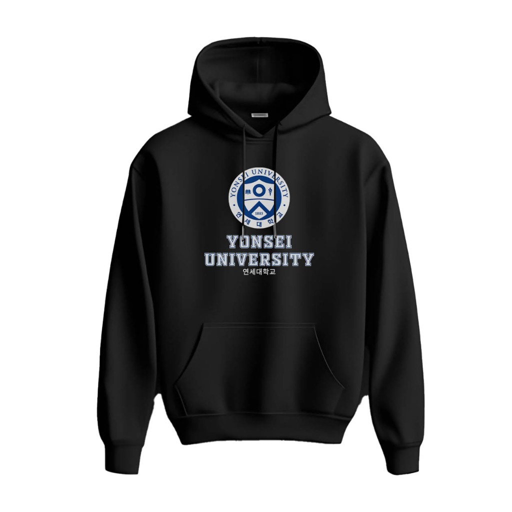 Hoodie YONSEI University Unisex Sweater Fleece Black Hitam Cloth