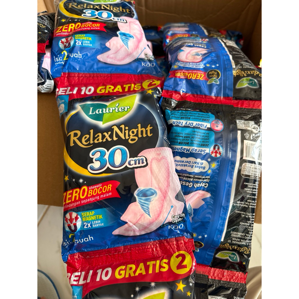 LAURIER RELAX NIGHT 30CM / 1 RENCENG ISI 12 X 2 PADS