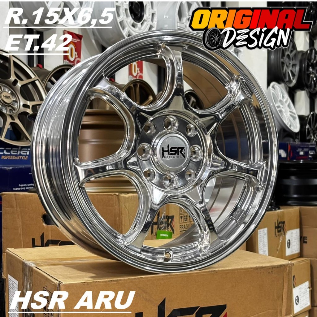 Velg Hsr Ring 15 Warna High Polish/Silver Chrome Lubang 4 HSR ARU R15