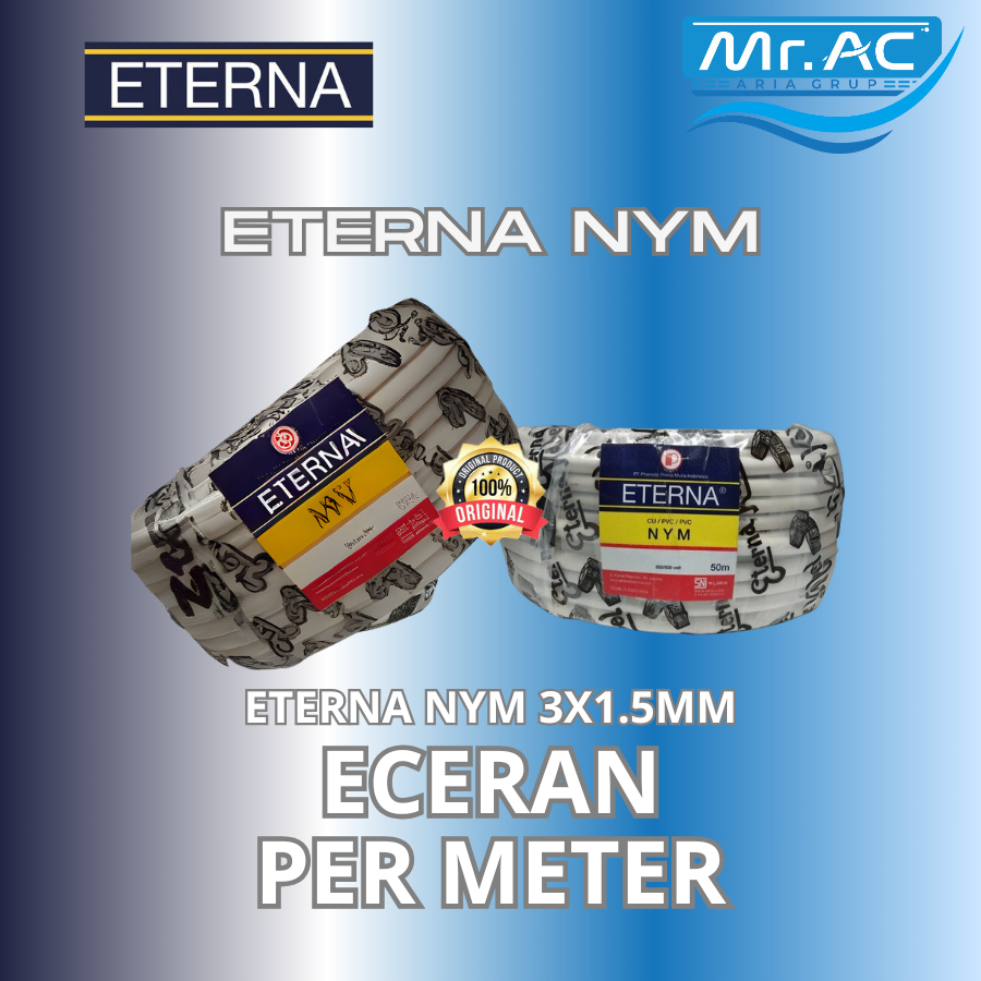 ETERNA Kabel Listrik NYM 3x1.5 mm SNI LMK ORIGINAL Jual Eceran Per Meter - Kabel Instalasi Isi 3
