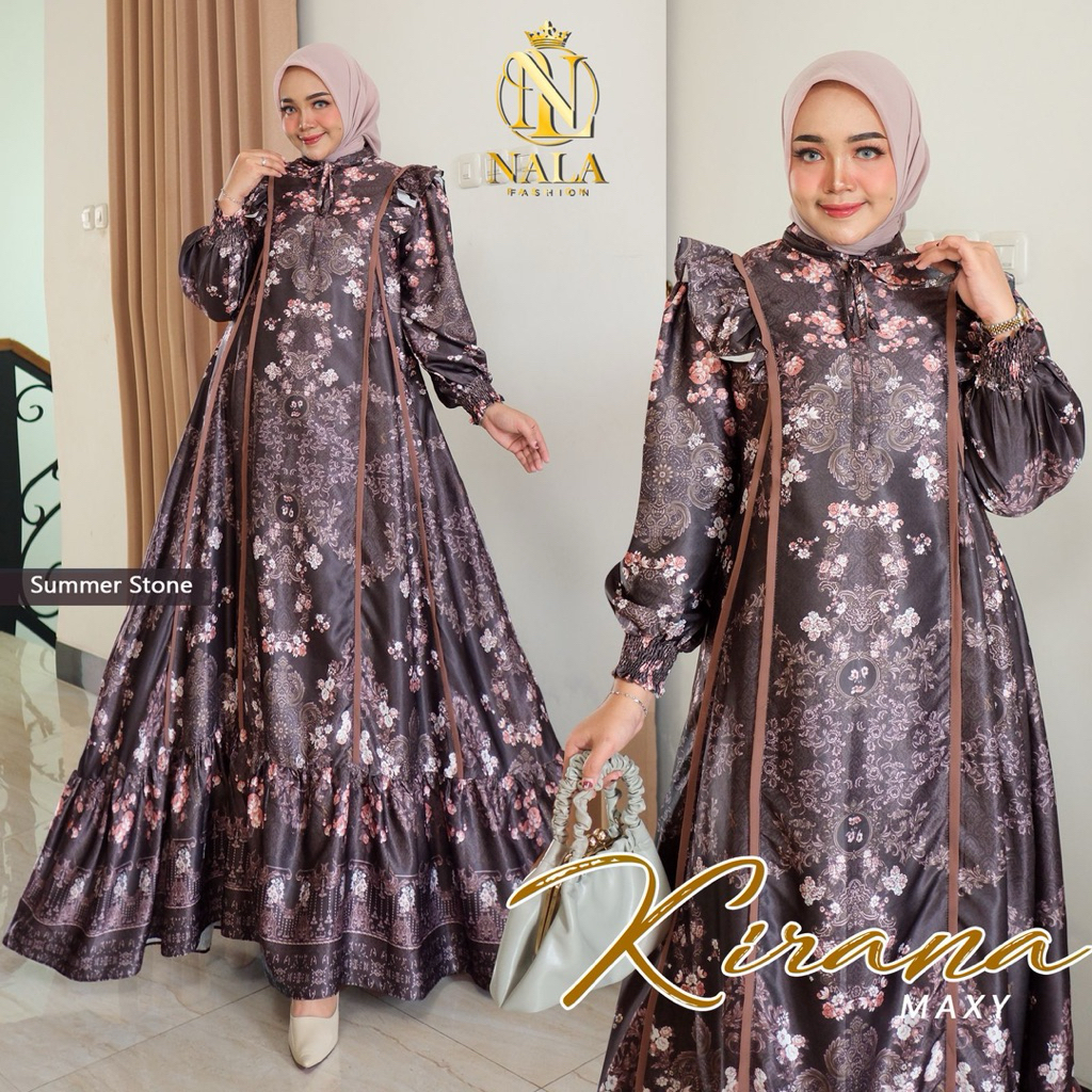 Kirana Luxury Dres Silk Premium Import Ziper Depan Aksen Rempel Pundak Tali leher pergelangan tangan