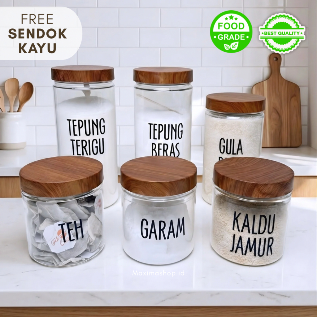 Toples Tempat Bumbu Dapur Estetik Motif Kayu Stiker Anti Air 200 ml 400 ml 600 ml 800 ml 1000 ml 130