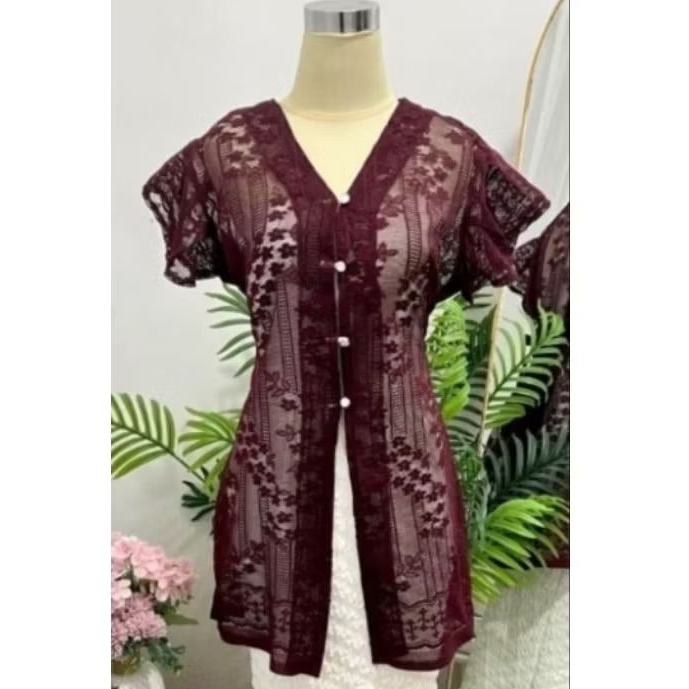 ulla outer brokat etnik cardigan lengan pendek/ outer kebaya kancing/ atasan wanita LD:115- PB:80