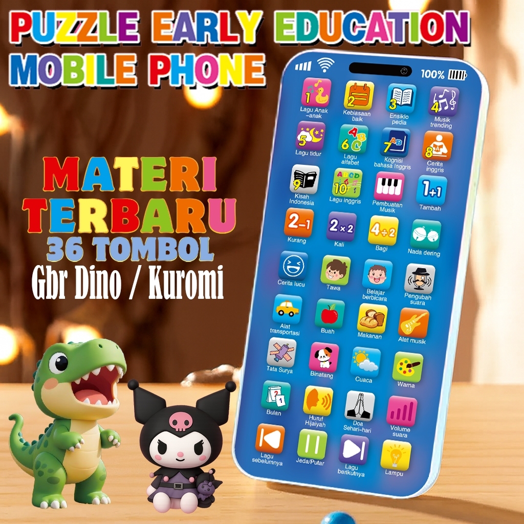 Mainan HP Edukasi  Baby Smart Phone Muslim Bersuara 36 Tombol Music Light Bisa Recharge USB