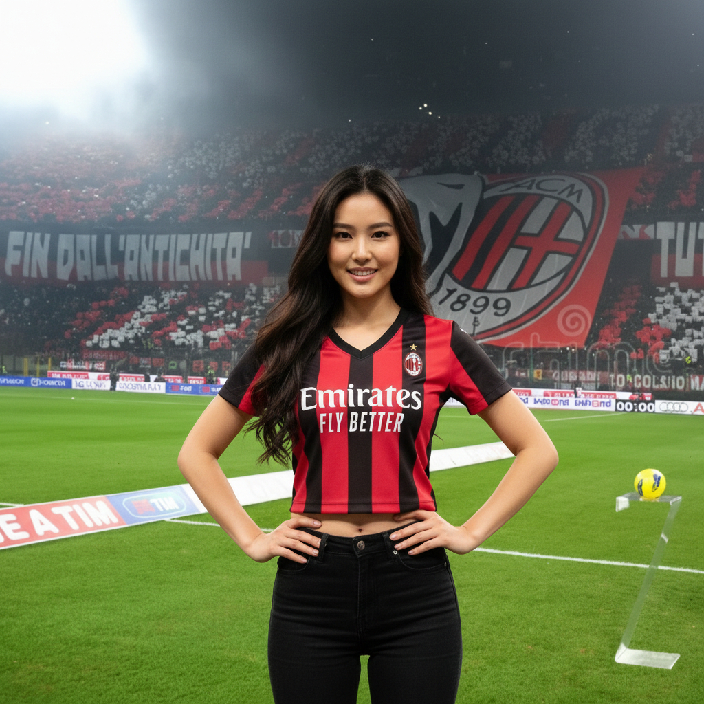 JERSEY CROPTOP WANITA AC MILAN HITAM MERAH