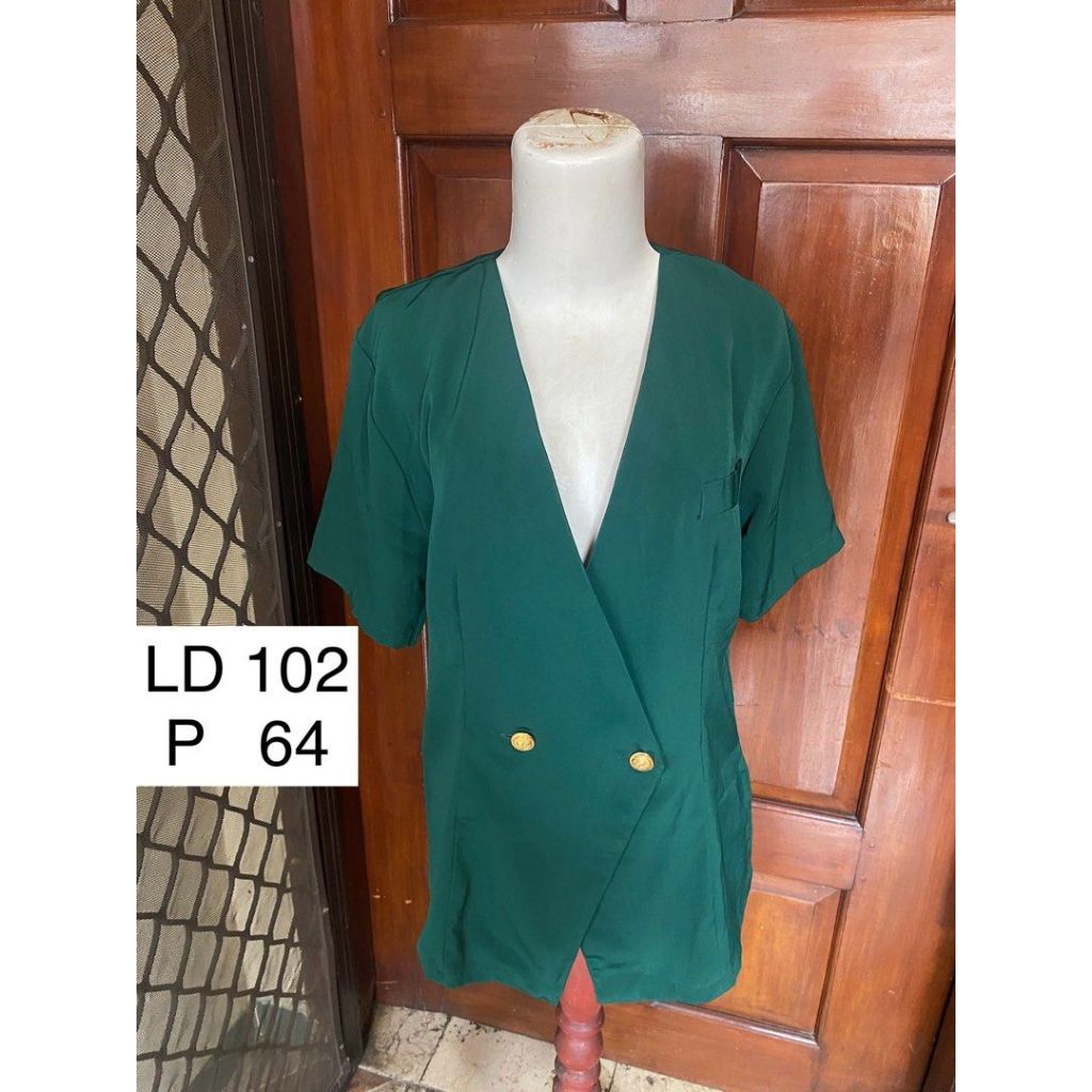 Blazer Wanita Hijau Botol Lengan Pendek Blazer Kerja Vintage
