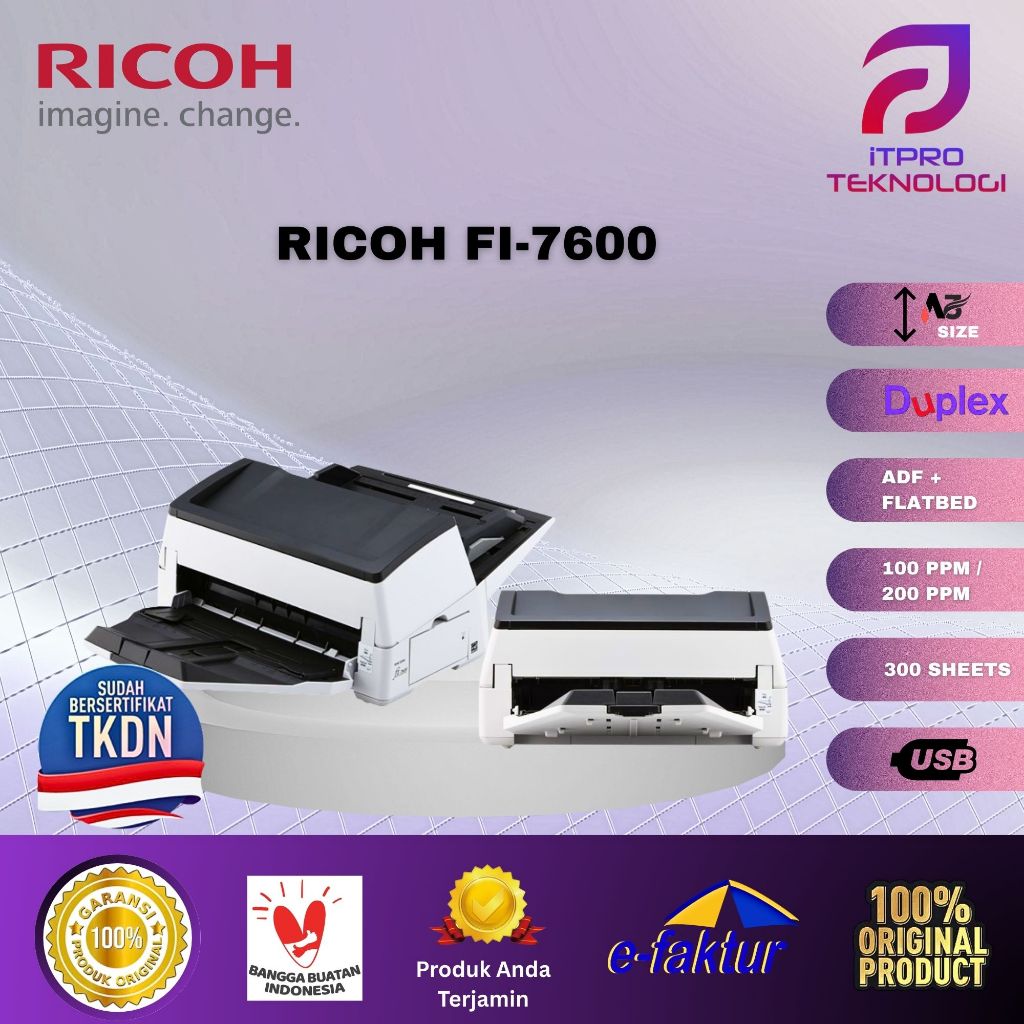 Scanner Ricoh Fi-7600 A3 ADF Duplex USB - TKDN