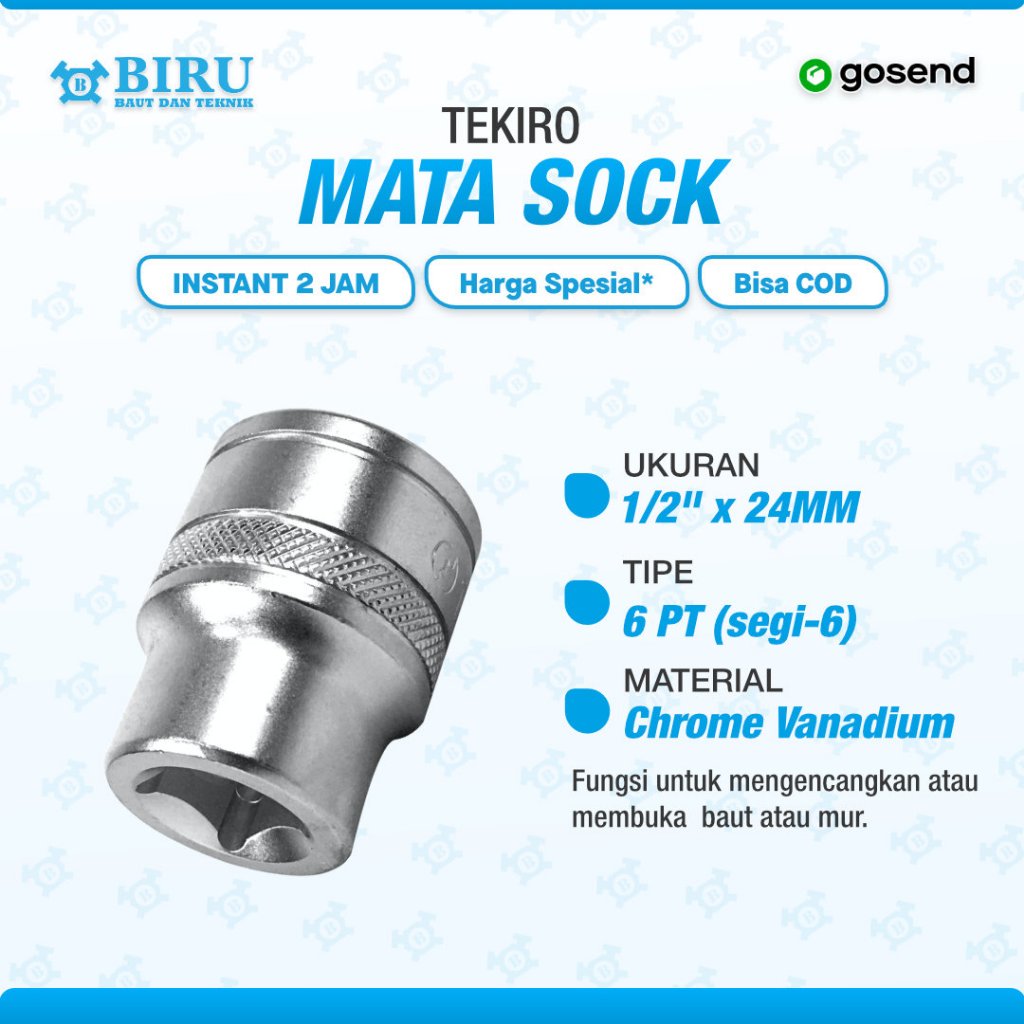 Mata kunci shock ukuran 24 mm TEKIRO 1/2" Dr 6 pt