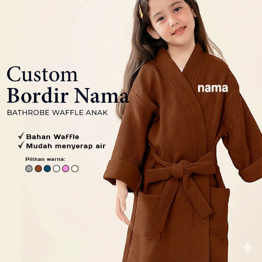 Handuk Kimono Wafle Anak Laki-Laki Perempuan Gratis Bordir Nama/Handuk Kimono Anak
