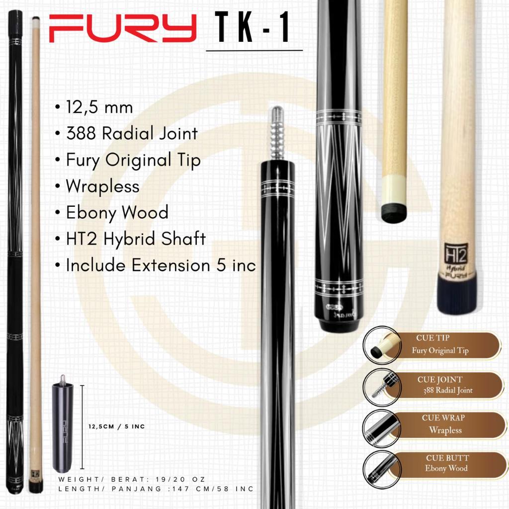 Fury TK-1 Wrapless HT2 Hybrid Shaft New - Stick Billiard Play