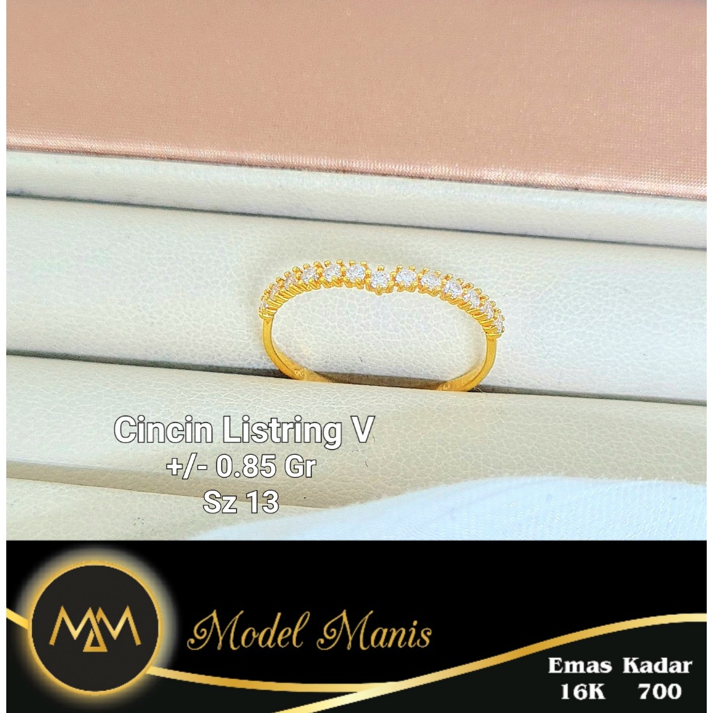 Model Manis Gold - Cincin Listring V Kuning - Emas 16k  700