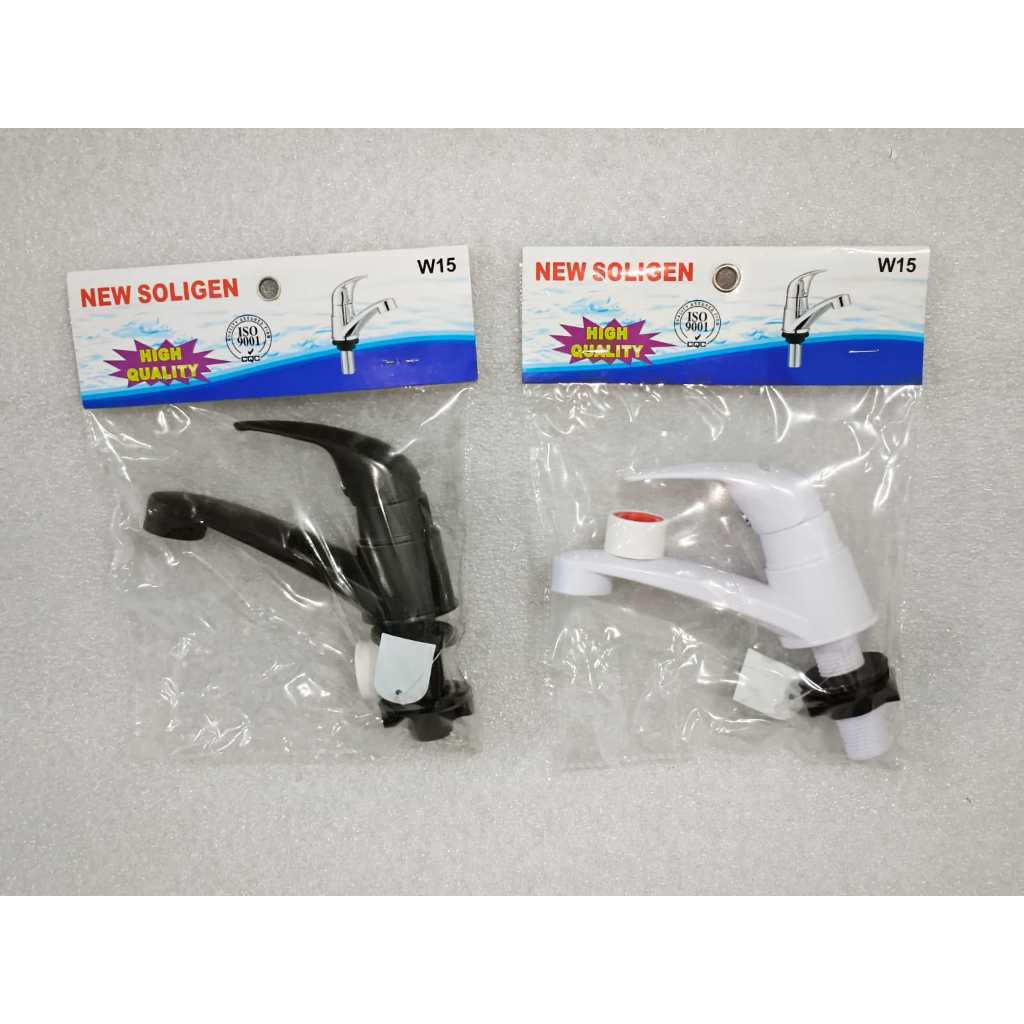 W15  KRAN WASTAFEL PVC NEW SOLIGEN W15 ADA WARNA PUTIH DAN HITAM / KRAN WASTAFEL PLASTIK / KRAN CUCI