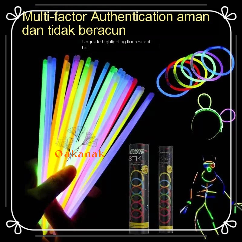 MAINAN ANAK GLOW STICK 50PCS&100PCS - GLOW IN THE DARK - STICK NYALA BISA DIBENTUK - GELANG NEON