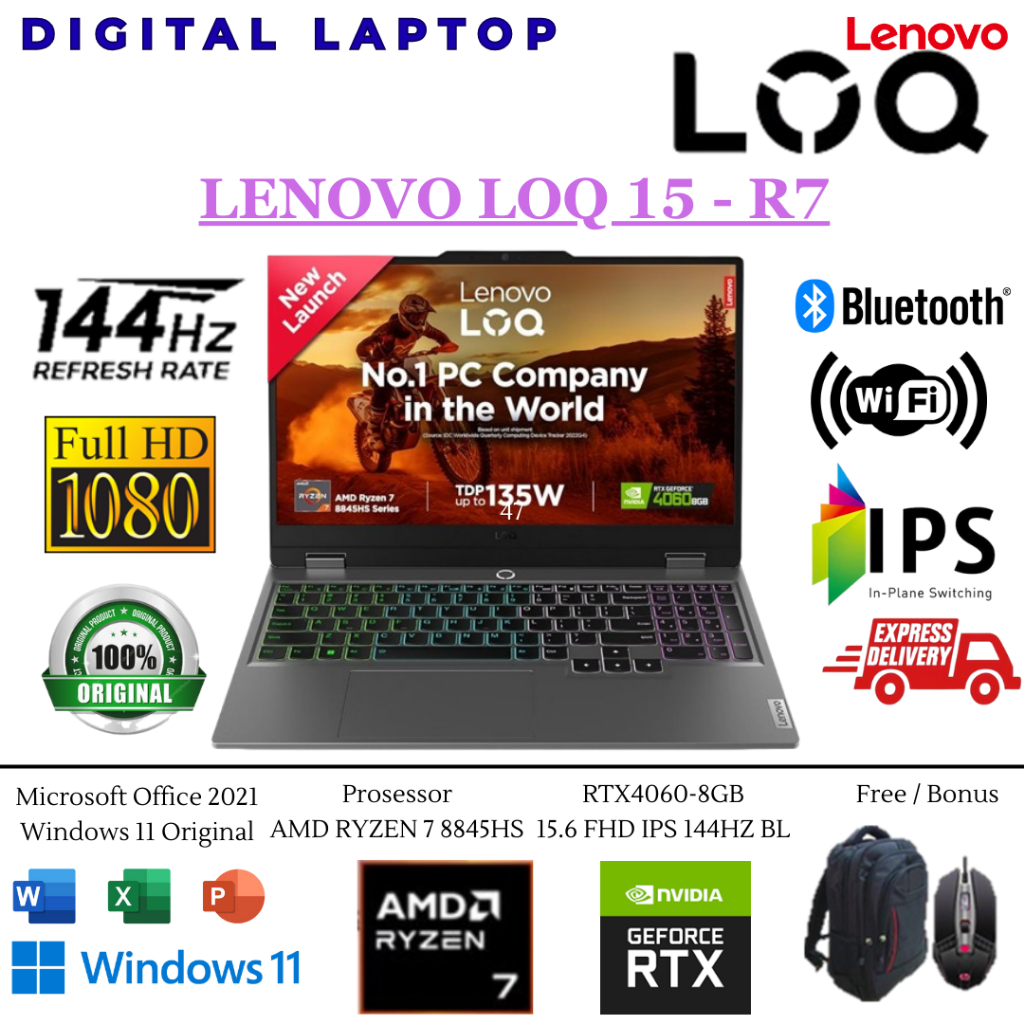 LENOVO GAMING LOQ 15 AMD Ryzen 7 8845HS | Ryzen 7 250 32GB DDR5 1TB SSD RTX5060 FHD IPS 144Hz W11