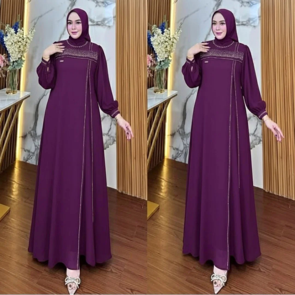 New Gamis Wanita Abaya Turkey Terbaru 2026 Emerald Blue Aylin Dress Aplikasi Payet Swaroski Premium