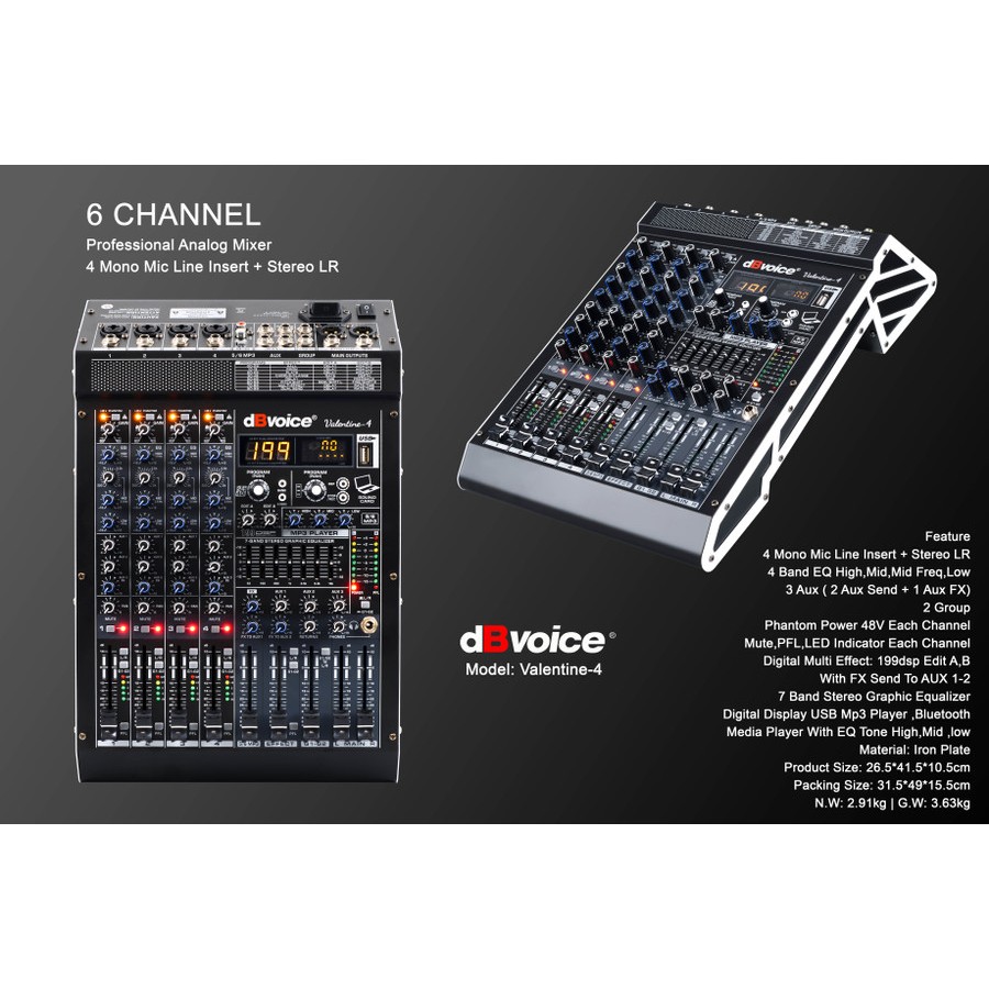MIXER DB VOICE VALENTINE 4 ORIGINAL / MIXER 4 CHANNEL ANALOG DB VOICE / MIXER 4 CHANNEL ANALOG MURAH