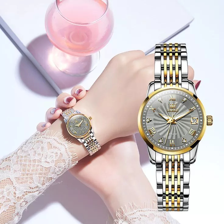 OLEVS 6630 Jam Tangan Automatic Wanita Fashion Unik Stainless Steel Kalender Analog Luminous Women W