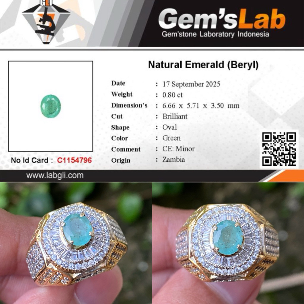 Size 9 / 20 - Natural Emerald Beryl (Zamrud) 0,80 ct Minor Treatment Ring Tepper Microsetting Alpaka