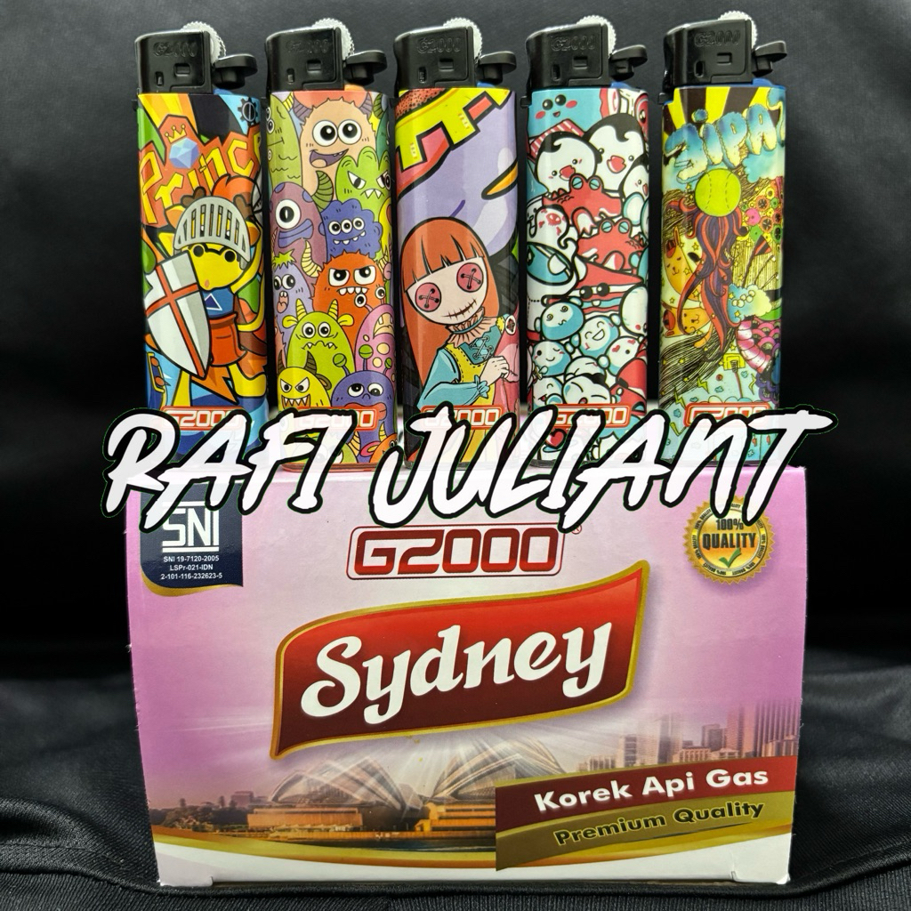 Korek Nyala Api Roda Oval Merk G2000 Sydney Doodle Art Stiker [isi 50 pcs]