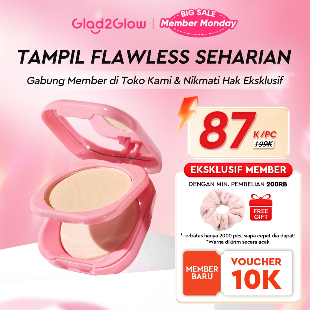 Glad2Glow Perfect Blurring Powder Foundation waterproof setting two way cake TWC Mengandung squalane