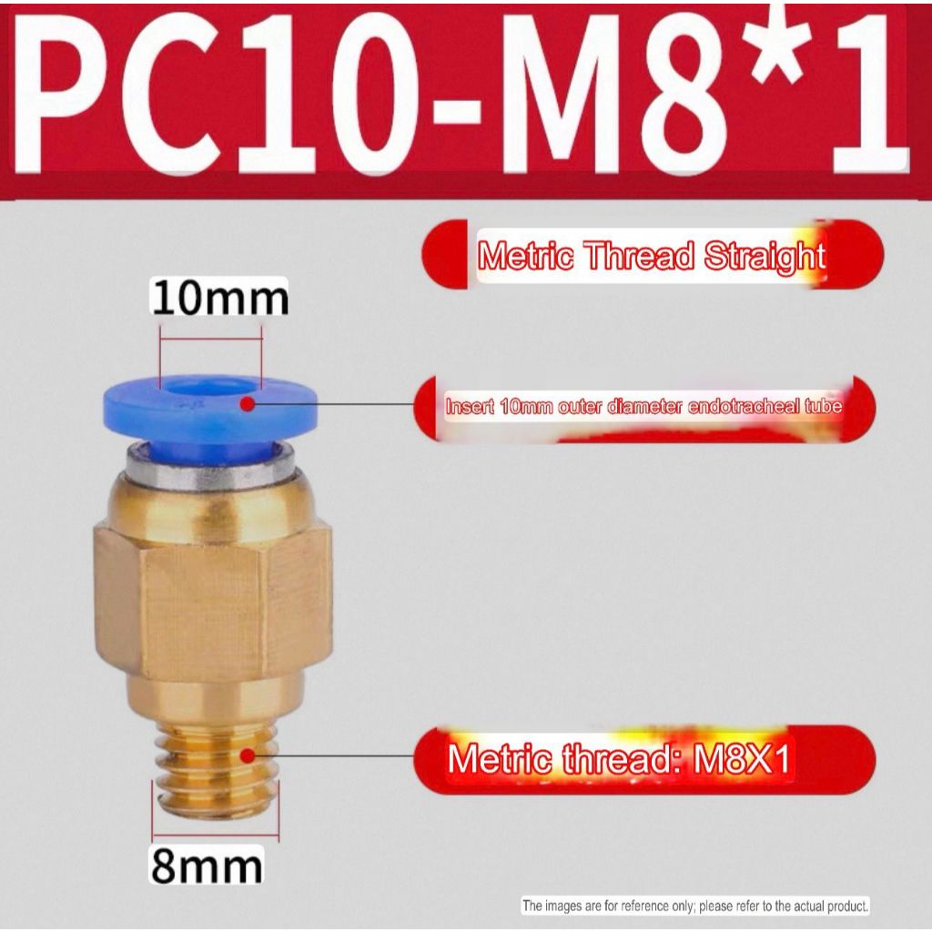 PC 10-M8 x1 Pneumatic Fitting 10mm ke Drat Luar 8mm Atau M8