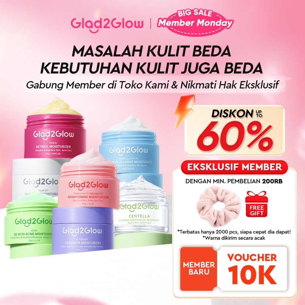 [12.12 Belanja 200rb, Disc. 20%]Glad2Glow Moisturizer Series Mencerahkan Pencerah Wajah Anti Jerawat