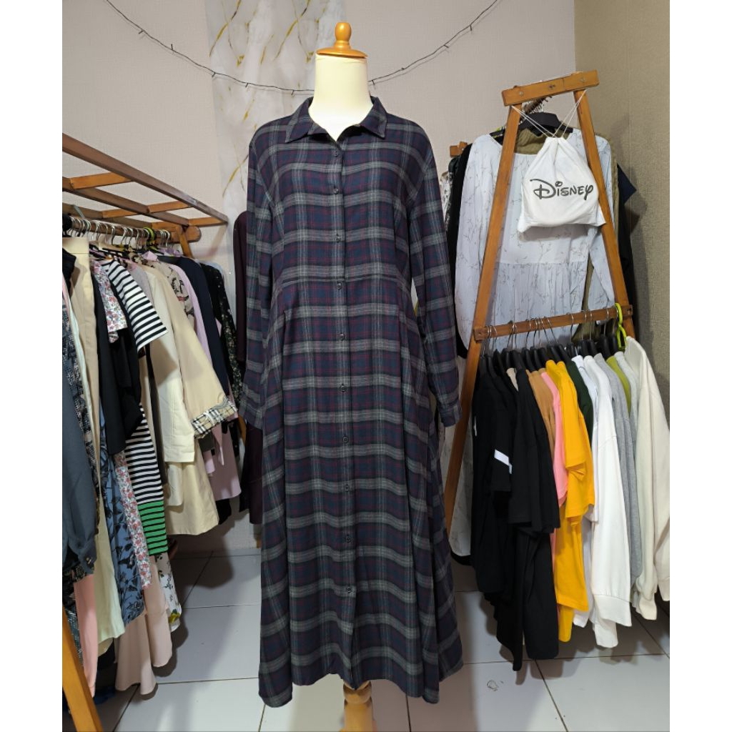 Kemeja flanel atasan wanita tunik flanel tunik kotak-kotak