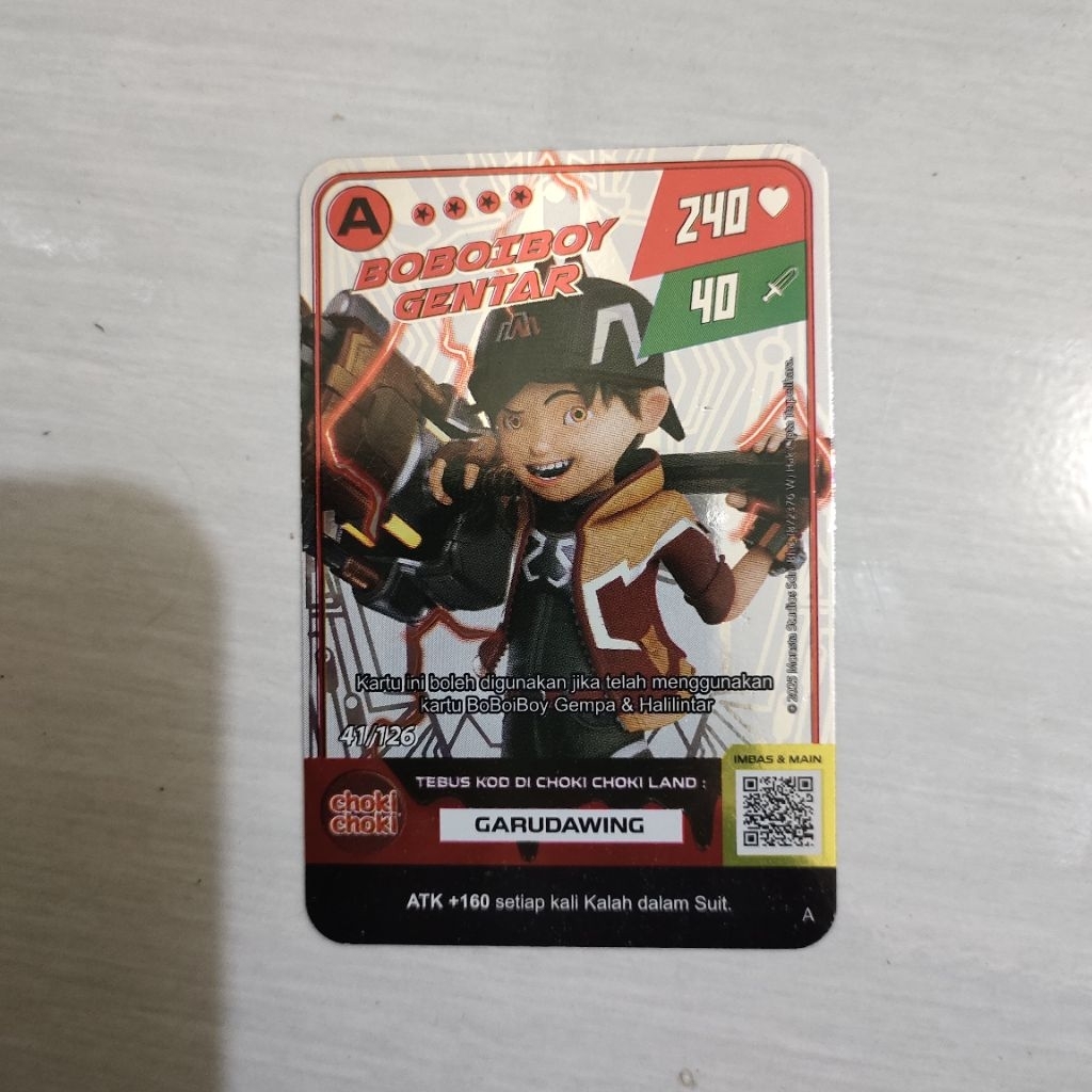 Monsta Boboiboy card kartu x Choki Choki foil- Boboiboy gentar 41/126 card game anak-anak kolektor