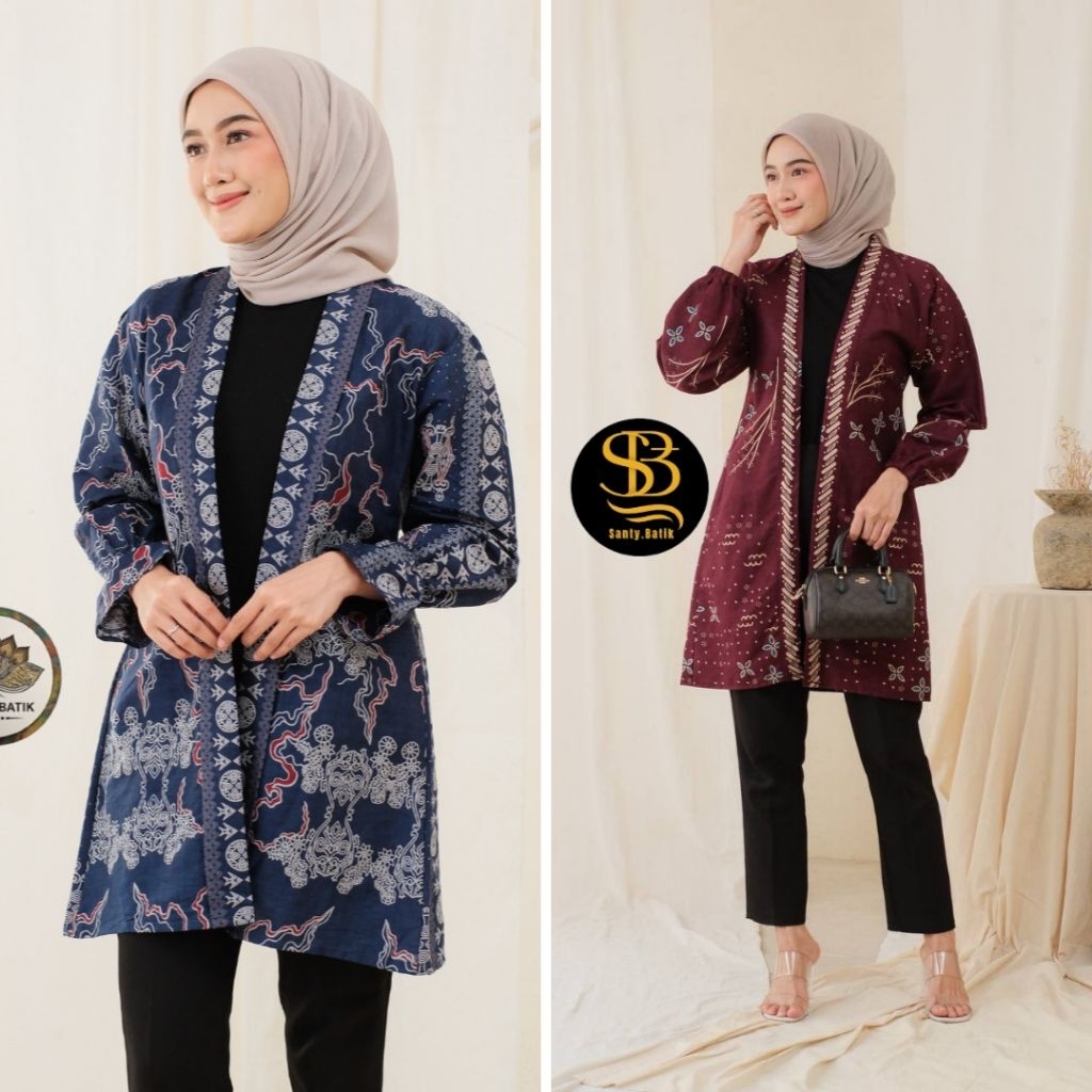 Outer Batik  Modern Batik Wanita Lounge Cardi Batik Long Outer Terbaru