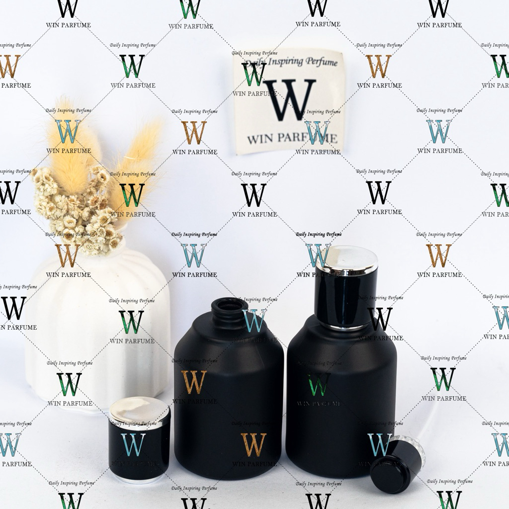 Botol Parfum Hertic Hitam Doff 30ml Tutup Hitam List Silver Semi Press Ring Spray Hitam