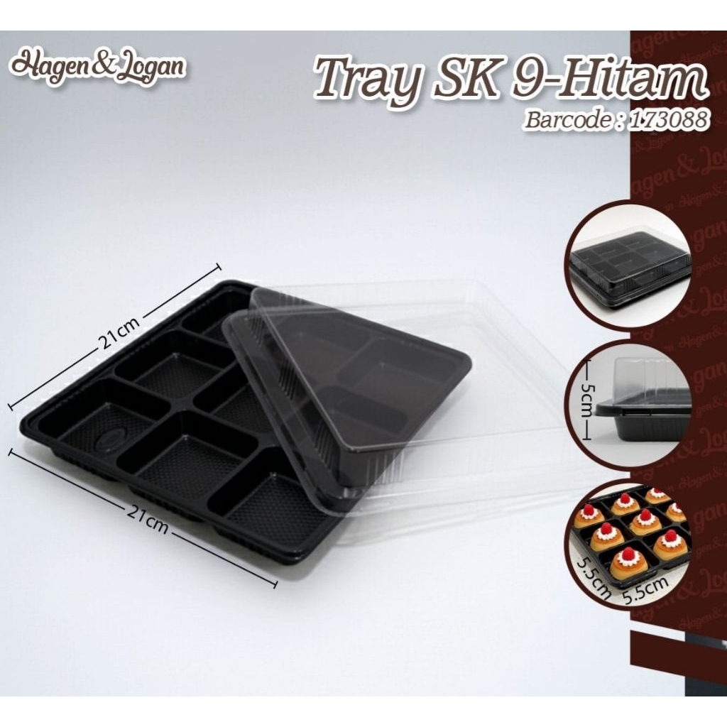 10pcs Tray sekat 9 / tray mika / mika sekat / kotak mika / kotak cake potong / kotak bento