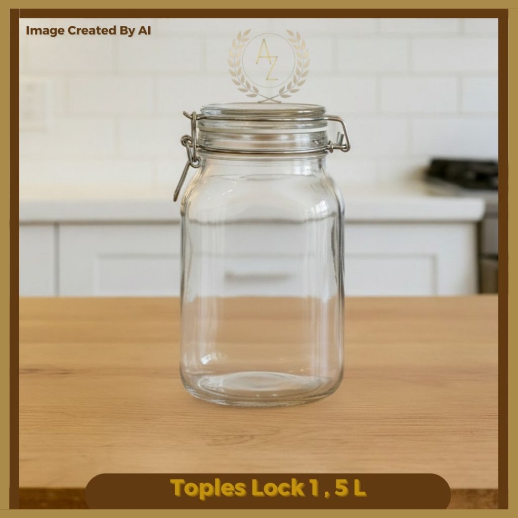 Toples Kaca Bening Tutup Lock Stainless Ukuran besar/ Toples kaca dengan penutup kunci dan karet