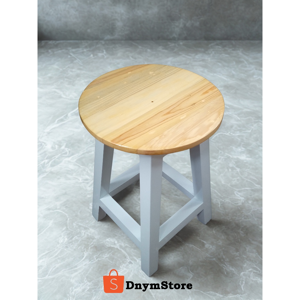 Kursi Kayu / Kursi Makan / Kursi Cafe Bulat Jati Belanda Tinggi 50cm Kaki Putih Termurah