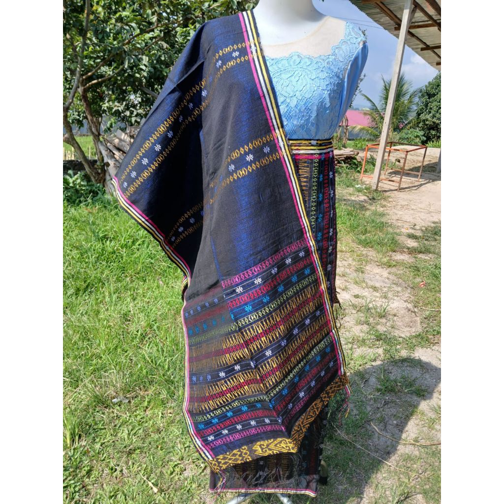 SONGKET PUCCA BINTIK TABUR BUNGA NAVY GOLD TENUN TANGAN TARUTUNG TRADISIONAL MANUAL BATAK BIRU SONGK