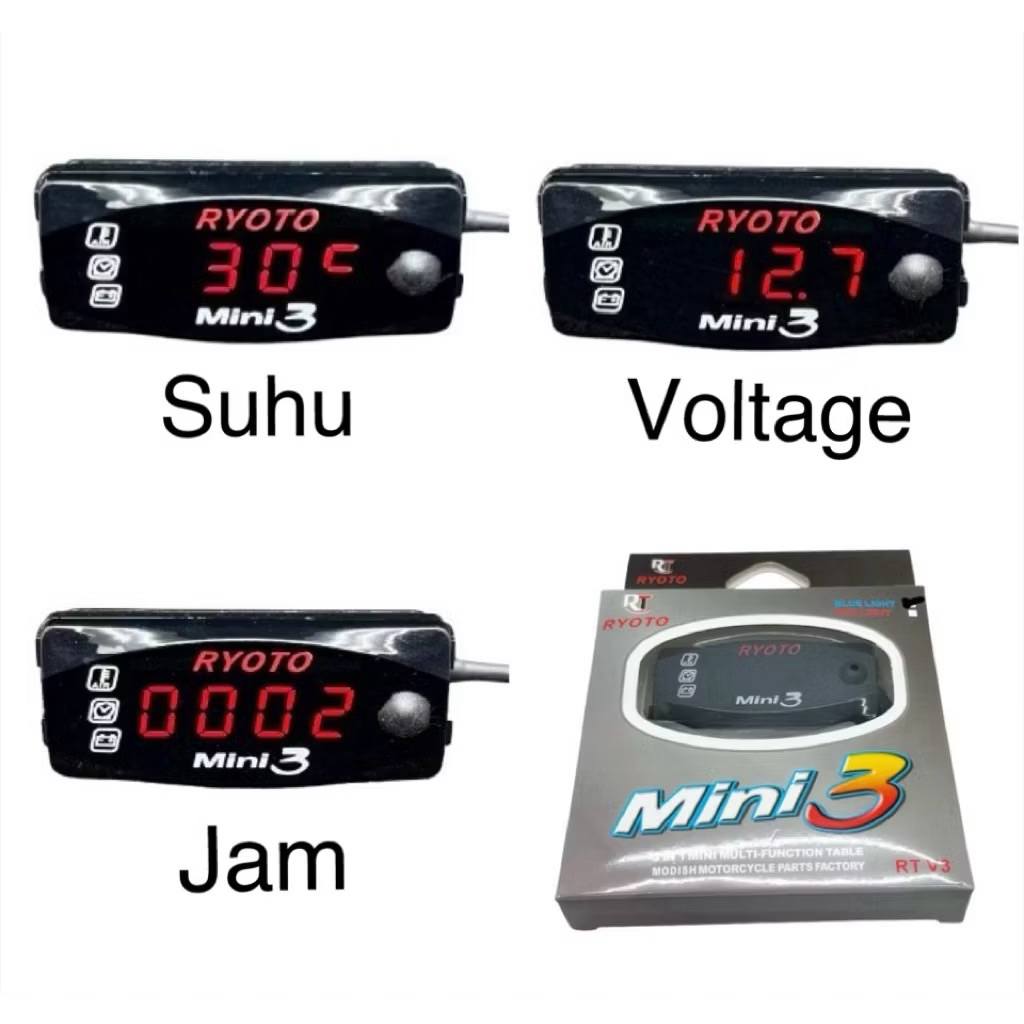 Voltmeter Aki Plus jam 3in1 Volt Meter Motor Plus Jam Volt Meter Aki Digital Alat Pengukur Aki Motor