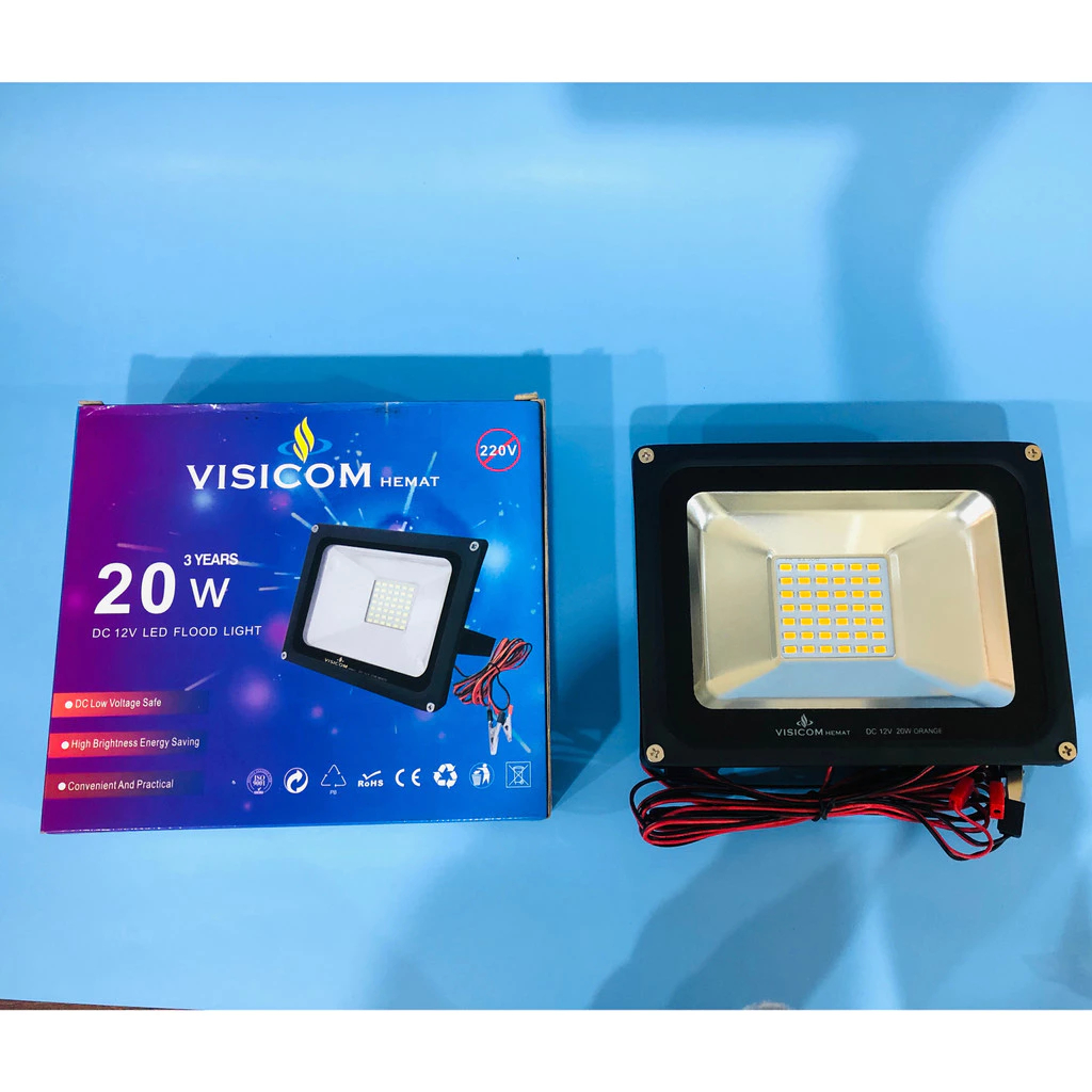 Lampu sorot tembak Lampu LED Flood light DC 12V 20 Watt Orange Hemat Visicom