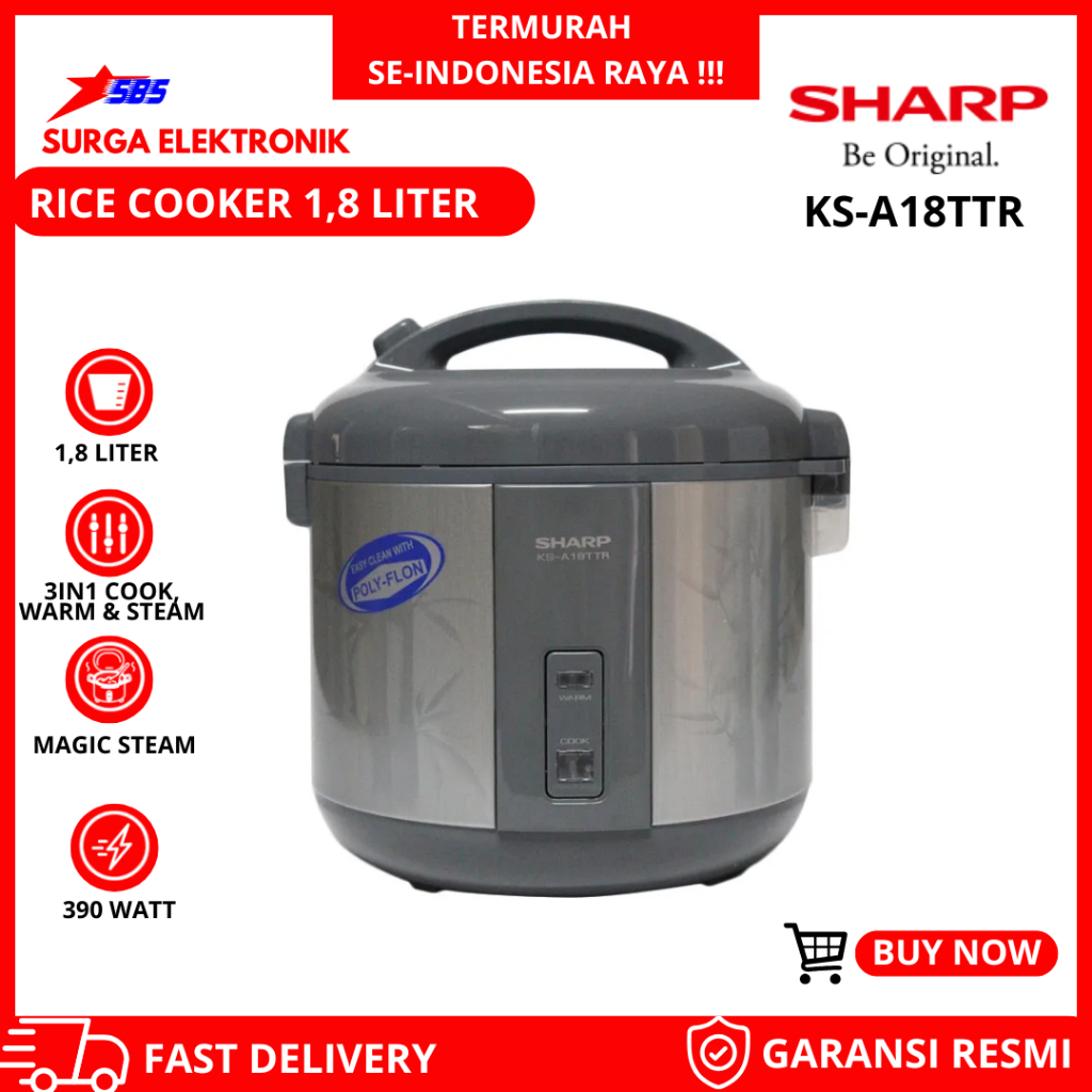 Rice Cooker Multifungsi Sharp KS-A18TTR 1.8 Liter / Penanak Nasi