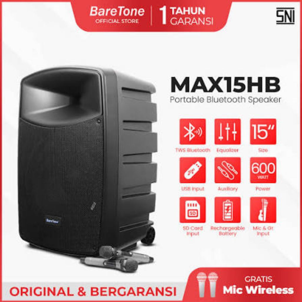 BARETONE AUDIO PORTABLE SPEAKER 15 INCH | MAX15HB