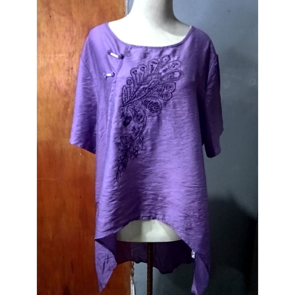 Baju wanita lengan pendek model ethnic warna ungu long back